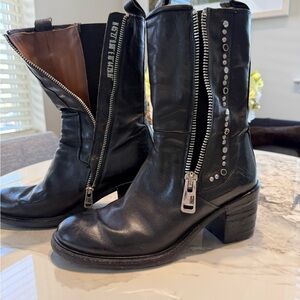 A.S.98 Black Leather Studded Zip Boots